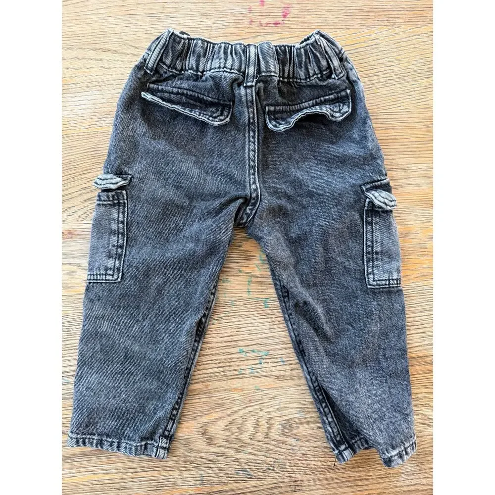 H&M Cargo Jeans Relaxed Fit Black Wash Toddler 2T